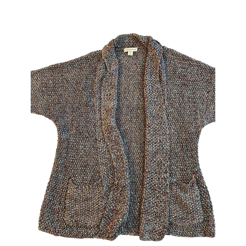 Coldwater Creek Marled Linen Cardigan chunky knit Sweater Med coastal boho